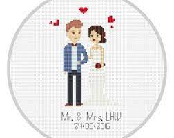 Instead of the same old boring gift, why not stitch an elegant cross stitch with the date they were married. Custom Cross Stitch Wedding Portrait Pattern Cotton By Xrestyk Wedding Cross Stitch Patterns Wedding Cross Stitch Custom Cross