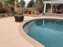 Check out some pictures of customer built decking (full decking) around there above ground pool! Concrete Pool Decks Beautiful Pool Decks In Las Vegas Concrete Texturing