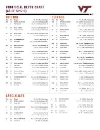 virginia tech releases depth chart for opener against