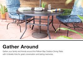 Style Selections Pelham Bay Round Outdoor Dining Table 48 In W X 48 In L With Umbrella Hole In The Patio Tables Department At Lowes Com