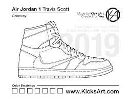 Jordan 1 shoes coloring pages. Air Jordan 1 Travis Scott Stencil Air Jordans Shoe Design Sketches Jordans