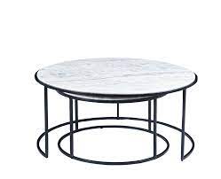 Polished marble with brass inlay bottom panel: Round White Marble Nesting Table With Black Legs Solid Marble Stone Surface Metal Leg Coffee Nesting Table Side Table New Luxe Deco Contemporary Danish Design From Venoor Hilhim Front Part Nested