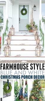 This cozy farmhouse porch decorated by lehman lane is overflowing with charming details that enhance its welcoming appeal. Blue And White Christmas Porch Decor The Creek Line House
