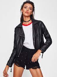 Shop Faux Leather Biker Jacket Online Shein Offers Faux Leather Biker Jacket More To Fit Your Fashio Faux Leather Biker Jacket Jackets Leather Jackets Women