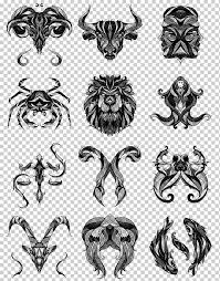 There are many artistic variations of this very special tattoo, from the simple to the intricate. Assorted Character Mask Art Tattoo Zodiac Cancer Leo Astrological Sign Leo Monochrome Symmetry Head Png Klipartz