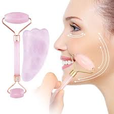 Keyzone Rose Jade Roller Natural Stone Facial Massage Gua Sha
