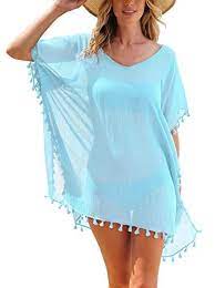 Quceyu Womens Chiffon Beachwear Tassel Beach Dress Bikini Swim Bathing Suit Cover Up Blue Amazon Co Uk Beachwear For Women Beachwear Fashion Cover Beachwear