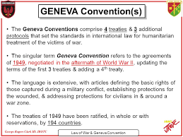 The singular term geneva convention refers to the agreements of 1949, negotiated in the aftermath of world war ii. Law Of War Military Law Hague Convention Geneva Convention Ppt Video Online Download