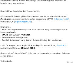 Dapatkan lowongan kerja rekomendasi kami setiap hari! Lowongan Pt Indopasifik Medical Representative At Pt Indopasifik Teknologi Medika Untuk Saat Ini Belum Ada Lowongan Tersedia Untuk Pipit Iskandar