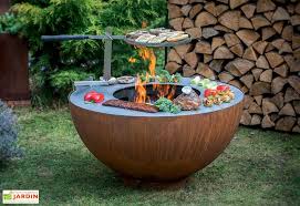 Brasero Barbecue En Acier Boule Oxyde 100 Cm Grille De Cuisson Feu Du Jardin En 2020 Brasero Barbecue Brasero Exterieur Brasero