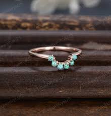Round Turquoise Curved Wedding Band Unique Rose Gold Wedding Band Women  Vintage Wedding Ring Bridal Stacking Matching Promise Gift for Her