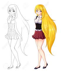 Check spelling or type a new query. Cute Anime Girl Wearing School Skirt Hand Drawn Illustration Isolated On White Background Long Blonde Hair Stock Photo Picture And Royalty Free Image Image 148850605