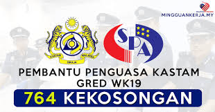 Jawatan penolong penguasa kastam w27 merupakan jawatan untuk membantu penguasa syarat kelayakan bagi jawatan penolong penguasan kastam w27 adalah stpm dan diploma dengan gaji. Spa Buka 764 Jawatan Kosong Terkini Pembantu Penguasa Kastam Gred Wk19 Jabatan Kastam Diraja Malaysia Minima Spm Layak Mohon