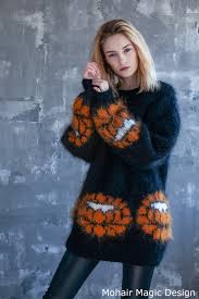 Damask, knit blankets & throws : Hand Knitted Mohair Crew Neck Sweater Black With Damask Flowers Www Mohairmagic Com