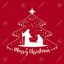 Maybe you would like to learn more about one of these? Merry Christmas Banner Card With Scenery Mary And Joseph In A Manger With Baby Jesus And Snow Sign In Abstract Christmas Tree On Red Background Vector Design Royalty Free Cliparts Vectors And
