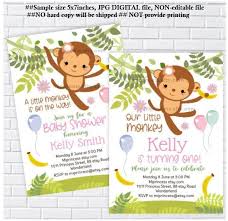 Monkey Invitation Birthday Party Or Girl Baby Shower Our Little Monkey Girl Baby Shower Zoo Pa Monkey Invitations Monkey Girl Baby Shower Monkey First Birthday