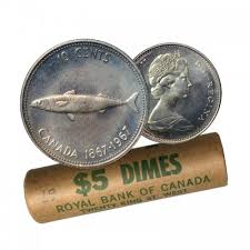 1967 1867 canadian 10 cent mackerel fish confederation centennial silver dime original coin roll