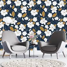 Navy Blue And White Floral Wallpaper Traditional Non Pasted Etsy In 2021 Floral Wallpaper White Wallpaper Creative Wall Decor
