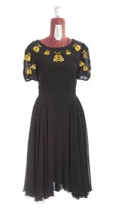 1972 Valentino Black Dress With Bees Motif Scarf Fashion Vintage Couture Vintage Fashion