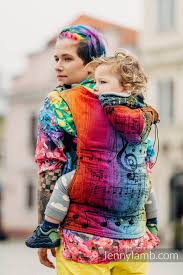 Lenny Lamb Soft Structure Buckle Carrier Symphony Rainbow Dark Available At Lollypop Kids Buckle Carrier Babywearing Style Baby Wearing