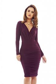 Ax Paris Womens Plum V Front Slinky Midi Dress Glamorous Stylish Fashion Ropa