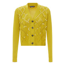 After all, nothing beats a hand knitted cardigan! Cardigan With Embroidered Pearls Yellow Alexa Chung Fashion Adult