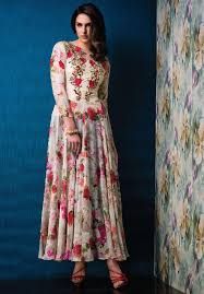 Choose from the designer anarkali salwar suit, wedding anarkali, party wear anarkali suit & more from inddus. Mod Off White Floral Anarkali Suit Salwar Kameez Designer Collection