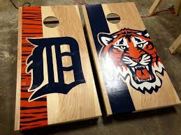 Detroit Tigers Cornhole Boards By Wood Bark Cornhole Boards Cornhole Designs Tiger Crafts