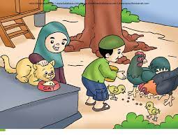 Mereka juga makan ikan, daging ayam dan daging sapi. Gambar 22 Memberi Makan Hewan Peliharaan Ebook Anak