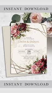 Floral Wedding Invitation Template Floral Wedding Invite Etsy In 2021 Botanical Wedding Invitations Modern Wedding Invitations Templates Geometric Wedding Invitation