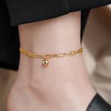 Quả Bóng Vàng nhỏ vòng Chân Nữ Vàng 18k Chuỗi đeo chân ý nghĩa cao thép  titan không phai phụ kiện mùa hè Quà Tặng