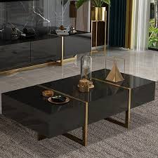 Rectangular Coffee Table White Black Coffee Table With Drawers Table With Storage Gold Metal In 2020 Coffee Table Rectangular Coffee Table Black And Gold Living Room