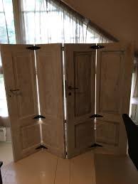 Antique wood room divider screen inlaid mother of pearl & hand work arabesque. Room Divider From Old Doors We Needed A Room Divider So Took Some Old Doors Cut Them Up Sanded And A Bit Of White Wash New Hinges And We Are Good To