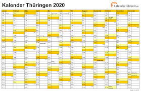 Kalender thüringen 2021 passend auf eine seite ausdrucken. Feiertage 2020 Thuringen Kalender