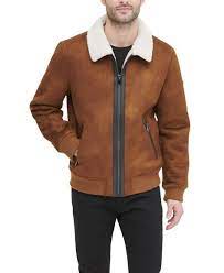 Dkny Men S Faux Shearling Bomber Jacket With Faux Fur Collar Created For Macy S Reviews Coats Jackets Men Macy S Mens Shearling Bomber Jacket Leather Jacket Men Mens Jackets