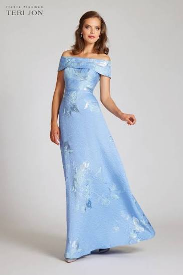 Teri Jon - Floral Jacquard Off The Shoulder Gown