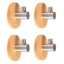 Kitchen towel hooks 4 pack. Newness Robe Hooks Strong Sturdy 304 Stainless Steel And Bamboo Towel Hooks Waterproof Adhesive Hooks Holders For Hanging Coat Belt Keys Headset In The Home Kitchen Bathroom 4 Pack Buy Online In