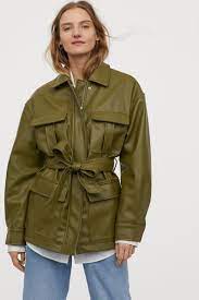 Faux Leather Jacket Olive Green Ladies H M Us Faux Leather Jackets Leather Jacket Green Leather Jackets