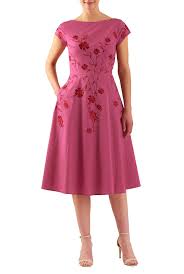 Find your perfect fit today at asos. Eshakti Women S Floral Embellished Stretch Poplin Dress 5x 32w Tall Pink Red At Amazon Women S Clothing Store Poplin Dress Fashion Womens Dresses