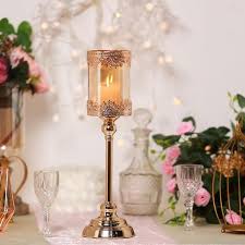 17 Tall Lace Design Gold Amber Hurricane Glass Candle Holder With Glass Tube Candle Holders Glass Hurricane Candle Holder Candles