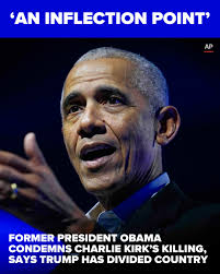 Former President Barack Obama says the U.S. is at an "inflection point"  after conservative activist Charlie Kirk's assassination. He criticized  President Donald Trump's response to Kirk's death and other administrative  actions while