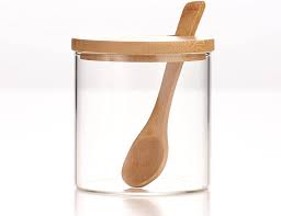 Customer's love the recycled glass jar with attached spoon accessory by glassnow. Amazon Com 300ml 10oz Clear Glass Jar With Bamboo Lid And Wooden Spoon Cute Sugar Bowl Bath Salt Storage Canister Seasoning Container Condiment Pot With Scoop For Spice Pepper For Kitchen Table Countertop