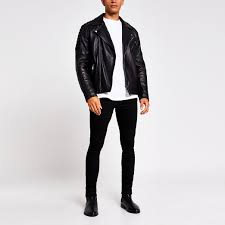 Our products are made of lamb and cow hide. Black Leather Biker Jacket River Island