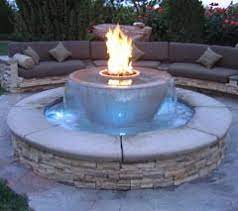 The upper bowls have been drilled at the bottom, allowing the water to rain down upon holding tank which then spins the water around; Backyard Fire Pit Water Feature Novocom Top