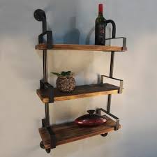 Photo étagère de rangement sur roulettes en bois et métal noir style industriel. Ikayaa 3 Tier Etageres Murales En Bois De Pin Acier Style Industriel Bibliotheque Stockage Salle De Bain Cuisine 25 61 100cm Etagere Murale Bois Etageres Murales Etagere En Tuyau