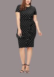 Black And White Polka Dot Bodycon Dress Black White Polka Dot Ruffle Bodycon Plus Size Round Neck Elegant Party Midi Dress Ruffle Bodycon Midi Dress Party Dresses