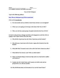 War Of 1812 Webquest Worksheet War Of 1812 Social Studies Teaching