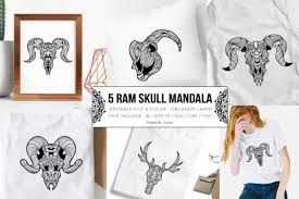 Skull for adults coloring pages are a fun way for kids of all ages to develop creativity, focus, motor skills and color recognition. 5 Ram Skull Bundle Mandala Grafik Von Vunira Creative Fabrica