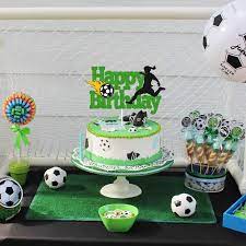 Bake the birthday boy's favorite cake, then tint the frosting green. Buy Soccer Cake Topper Happy Birthday Sign Cake Decorations For Soccer Ball Player Net Sport Football Themed Women Girl Birthday Party Supplies Green Glitter Decor Double Sided Online In Turkey B08hvhs3bq