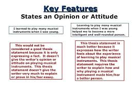 Key Featureskey Features States An Opinion Or Attitude I Learned To Play Many Musical Ins Thesis Statement Thesis Statement Examples Writing A Thesis Statement